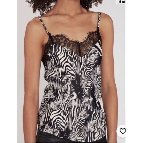 7 For All Mankind Camisole Zebra Print Lace Top City Chic Romantic Satin NEW - Picture 1 of 12